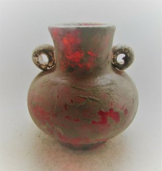 Ancient Roman Red Glass Iridescent Vessel Circa 100 - 300ad Europe