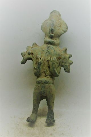 Ancient Luristan Bronze Statuette Humanoid Figure With Ram Terminals