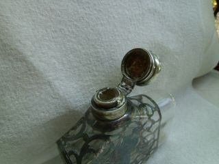 Unusual Design Antique Victorian Flask Sterling Silver Overlay Hip Flask Glass 2