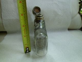 Unusual Design Antique Victorian Flask Sterling Silver Overlay Hip Flask Glass 3