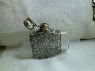 Unusual Design Antique Victorian Flask Sterling Silver Overlay Hip Flask Glass 4