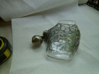Unusual Design Antique Victorian Flask Sterling Silver Overlay Hip Flask Glass 5