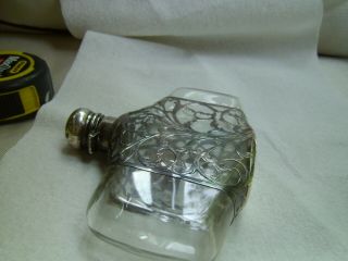 Unusual Design Antique Victorian Flask Sterling Silver Overlay Hip Flask Glass 8