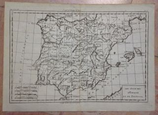 Spain Portugal Baleares By Bonne 1780 Xviiie Century Antique Engraved Map