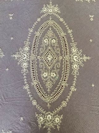 Antique Vintage embroidered Tambour Net Lace Bed Cover Bedspread 2