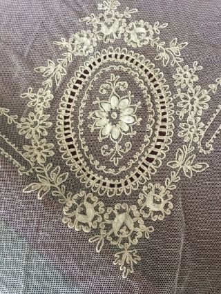Antique Vintage embroidered Tambour Net Lace Bed Cover Bedspread 3