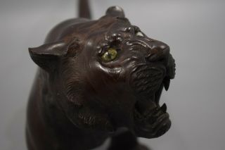 Japanese Antique Bronze Copper Tiger Statue Sculpture Signed Okimono Ornament 12