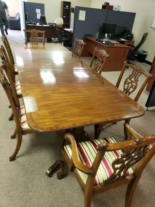 Baker Inlaid Mahogany Dining Set Table And 10 Chippendale Chairs