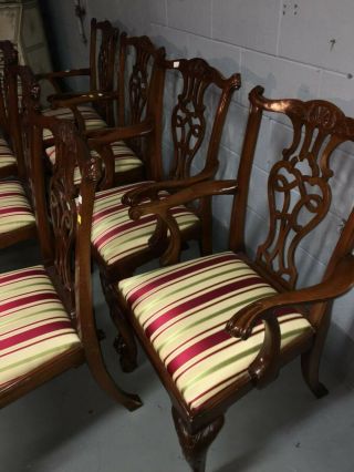 baker inlaid mahogany dining set table and 10 Chippendale chairs 7