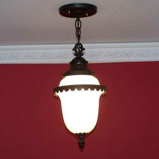 164 Vintage Colonial Brass Glass Pendant Light 1 of 6 kitchen porch hall entry 2