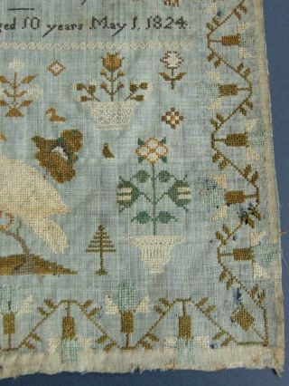 ANTIQUE FOLK ART SCHOOLGIRL SAMPLER by AGNESS DAY AGED 10 YEARS MAY 1,  1824 9