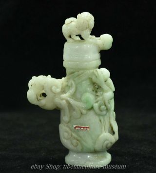 11CM Chinese Natural Emerald Green Jade Jadeite Carved Animal Beast Pot Vase 3