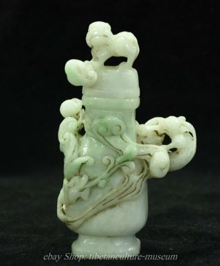 11CM Chinese Natural Emerald Green Jade Jadeite Carved Animal Beast Pot Vase 4