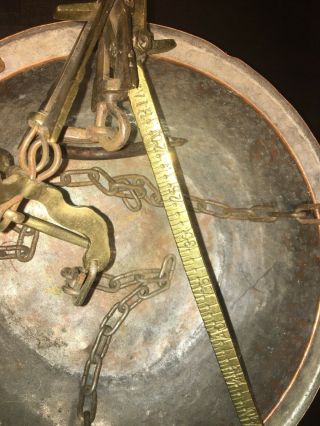 Heavy Large Antique Brass Hanging Balance Scale w/ Copper Pan 7