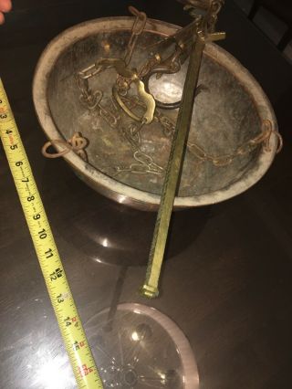 Heavy Large Antique Brass Hanging Balance Scale w/ Copper Pan 9