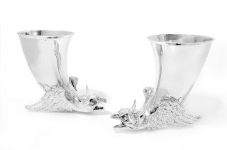 A Victorian Novelty Silver Drinking Horns William Leuchars,  London 1883
