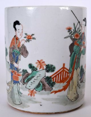 Chinese Porcelain Brush Pot Chinese Bitong Famille Verte Kangxi Khang Shi Bin