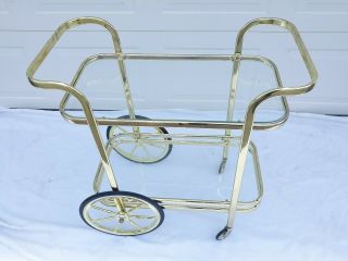 Bar Tea Cart Trolley Cocktail Kitchen Island Clear Glass Chrome Brass 70s 2