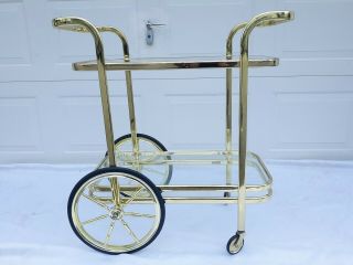 Bar Tea Cart Trolley Cocktail Kitchen Island Clear Glass Chrome Brass 70s 5