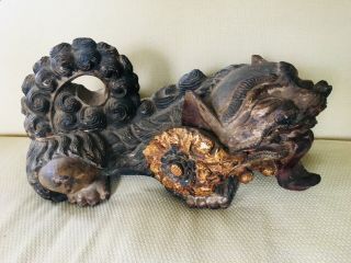 Antique 22” Hand Carved Large Chinese Wooden Foo Fu Dog Lion