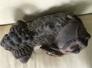 ANTIQUE 22” HAND CARVED LARGE CHINESE WOODEN FOO FU DOG LION 3