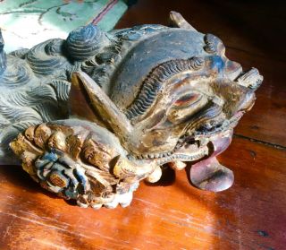 ANTIQUE 22” HAND CARVED LARGE CHINESE WOODEN FOO FU DOG LION 4
