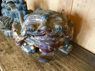 ANTIQUE 22” HAND CARVED LARGE CHINESE WOODEN FOO FU DOG LION 7