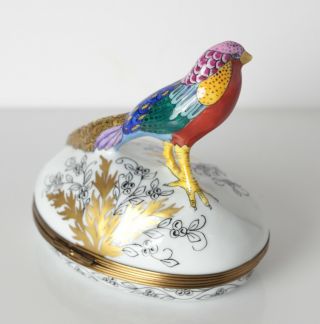 Vintage Site Corot Limoges Porcelain Trinket Box,  egg form with fanciful bird 2