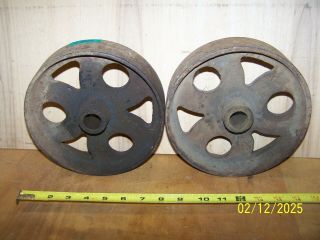 Antique Two (2) Cast Iron 8 " Wheels Industrial Hit Miss Engine Cart