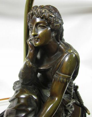 Antique Schoenewerk Bronze Sculpture Lamp Figurine Statue " Muse With A Lyre "