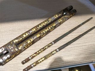 Chinese Bronze Gold&silver Inlaid Chopsticks Dragon Veins Royal Chopsticks