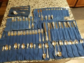 Vtg Wallace Sterling Sir Christopher Silver 12 Person 75 Piece Flatware Set