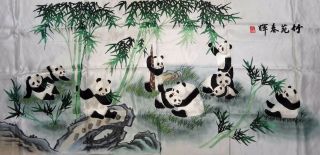 Handwoven Silk Chinese Embroidery - 10 Pandas (153 Cm X 73 Cm) 1
