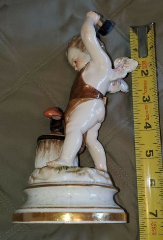 C1880 Scarce Meissen Porcelain figurine Cherub Cupid Forging Heart L114 3