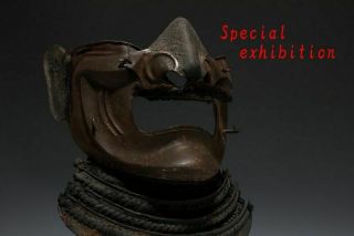 Japan Antique Edo Menpo Iron Yoroi Kabuto Mask Armor Koshirae Katana Samurai 武将