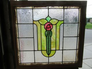 Antique American Stained Glass Window Rose 36 X 34 Architectural Salvage