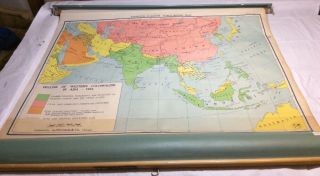 Vintage Nystrom Pull Down Map Western Colonialism In Asia In 1954 12128a