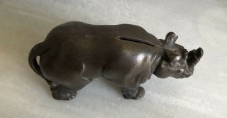 Great Antique Cast Iron Arcade Figural Rhino Still Bank 4