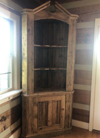 Antique English Pine Corner Cupboard Cabinet