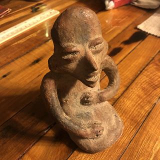 Rare Pre Columbian Artifact South America Clay Carving Pottery Person Man Figure