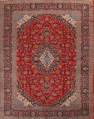 Vintage Handmade Traditional Floral Red 10x13 Kaashan Persian Oriental Area Rug