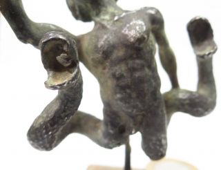 ANCIENT ARTIFACT GREECE SILVER MASSIVE STATUETTE GIANT WITH SNAKES LEGS 12
