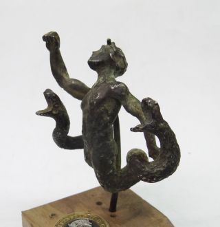ANCIENT ARTIFACT GREECE SILVER MASSIVE STATUETTE GIANT WITH SNAKES LEGS 6