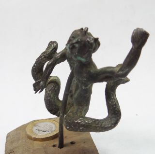 ANCIENT ARTIFACT GREECE SILVER MASSIVE STATUETTE GIANT WITH SNAKES LEGS 8