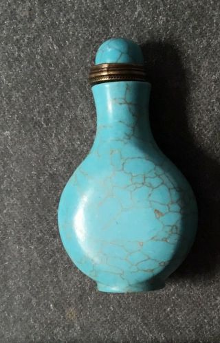 Vintage Turquoise Snuff Bottle With Spoon In Lid