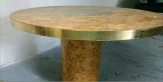Mid century Round Dining table by Willy Rizzo Burl Amboyna & brass italy 1970s 2