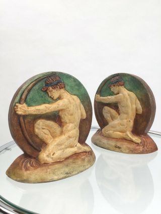 1920s Mary Watts Compton Pottery Archer Bookends Ceramic Arts And Crafts Antique