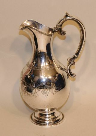 American Coin Silver Pitcher With Engraved Wreath & Scrolls 20.  5 Troy Ounces