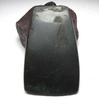 Pre - Columbian Dark Green Jade Stone Hand Axe 200 Bc - 400 Ad 7mm X 23mm X38mm