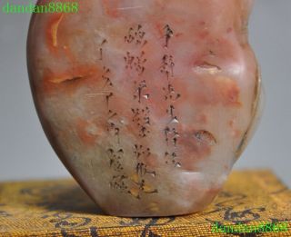 Old Chinese Natural Shoushan Stone Hand carved peach Longevity Life god statue 10